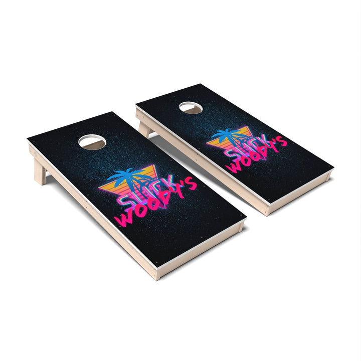 Slick Woody's Cornhole Co. Cornhole Board Starry Palm Trees Miami Vice Cornhole Boards - All Weather