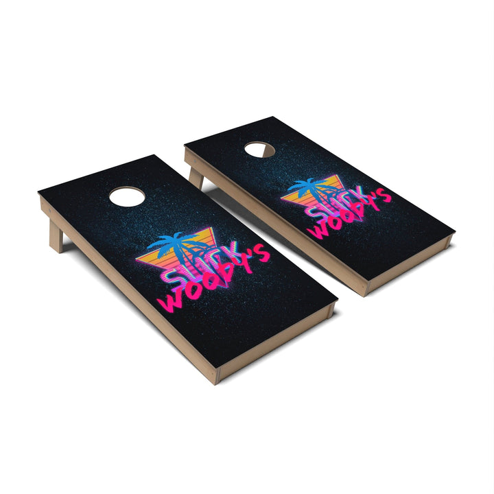 Slick Woody's Cornhole Co. Cornhole Board Starry Palm Trees Miami Vice Cornhole Boards - Backyard