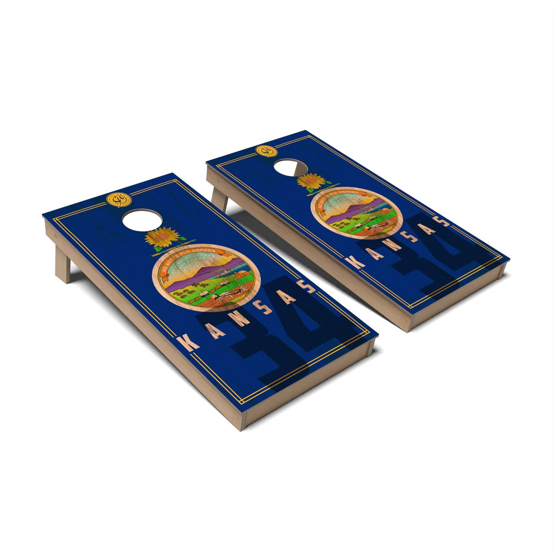 Slick Woody's Cornhole Co. Cornhole Board State Flag 2.0 Kansas Cornhole Boards - Backyard