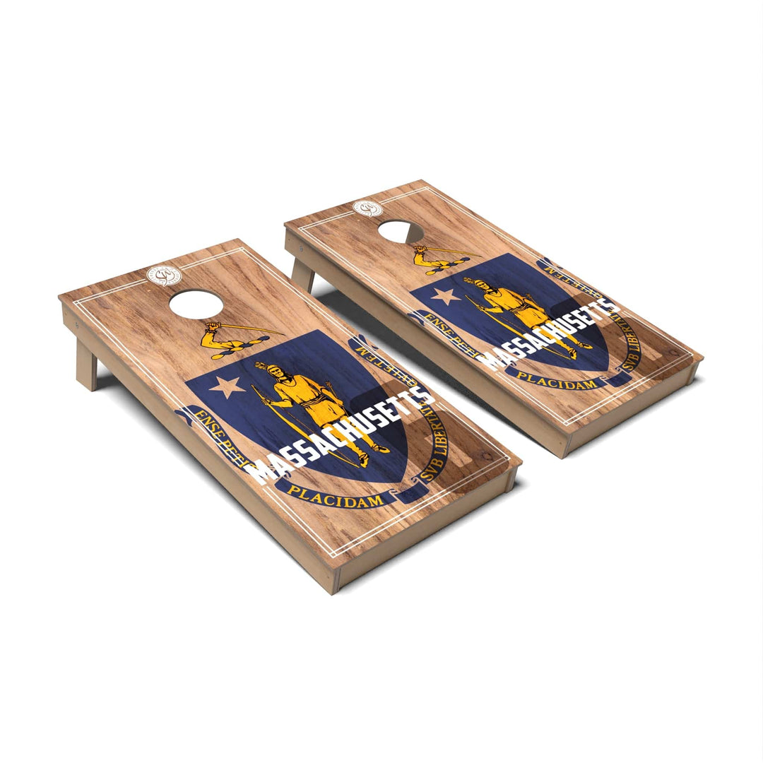 Slick Woody's Cornhole Co. Cornhole Board State Flag 2.0 Massachusetts Cornhole Boards - Backyard