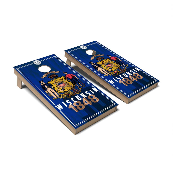 Slick Woody's Cornhole Co. Cornhole Board State Flag 2.0 Wisconsin Cornhole Boards - Backyard