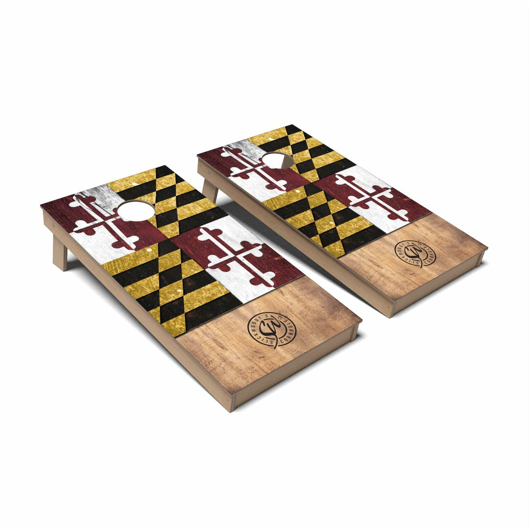 Slick Woody's Cornhole Co. Cornhole Board State Flag Full Color Maryland Cornhole Boards - Backyard