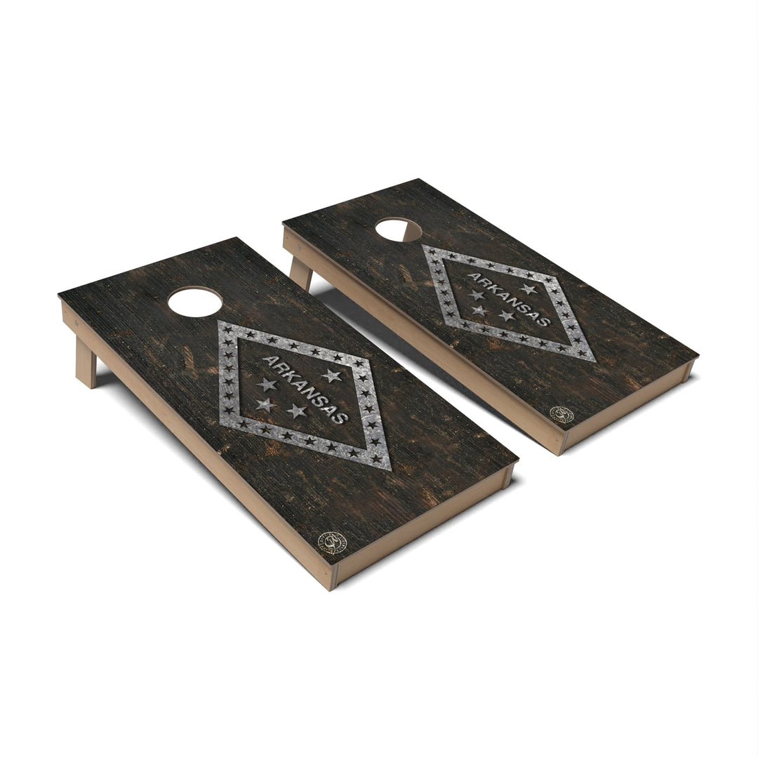 Slick Woody's Cornhole Co. Cornhole Board State Flag Vintage Arkansas Cornhole Boards - Backyard