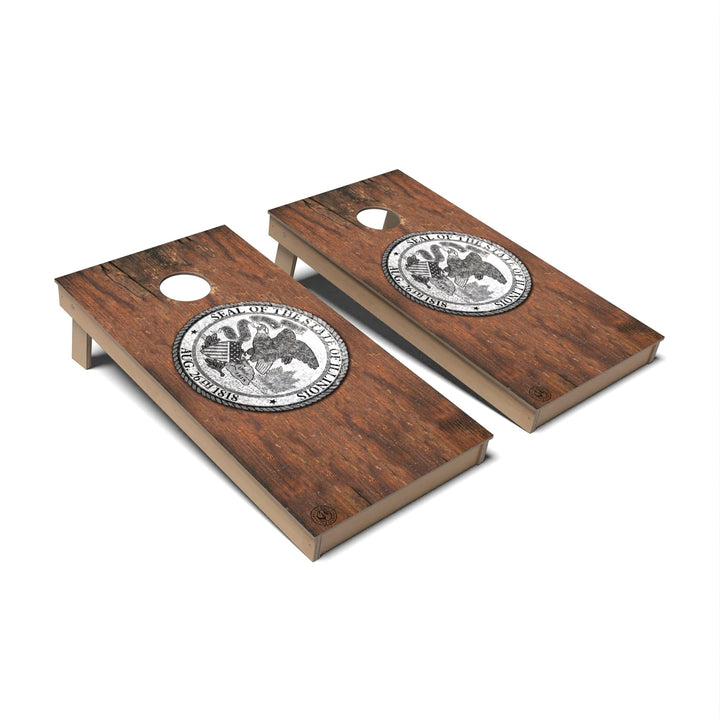 Slick Woody's Cornhole Co. Cornhole Board State Flag Vintage Illinois Cornhole Boards - Backyard