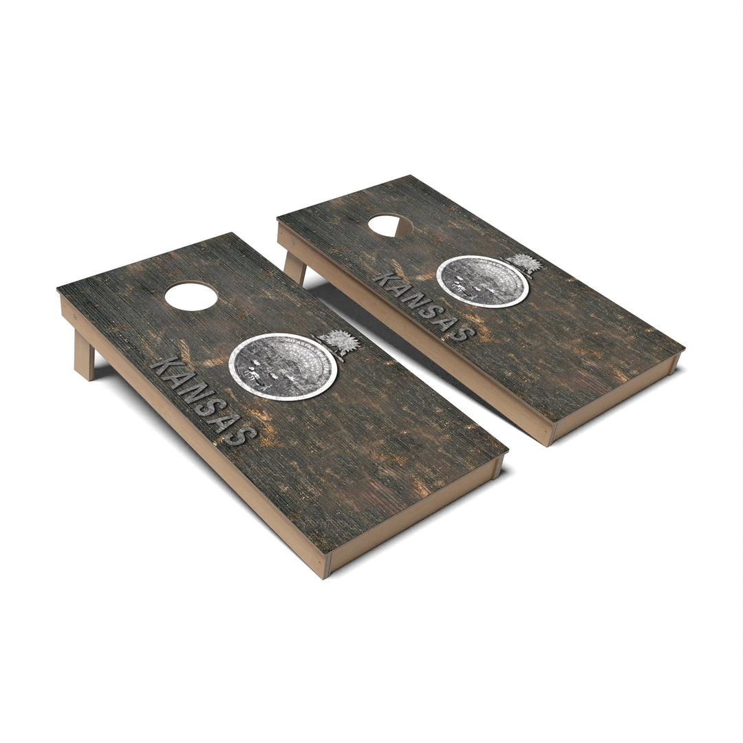 Slick Woody's Cornhole Co. Cornhole Board State Flag Vintage Kansas Cornhole Boards - Backyard