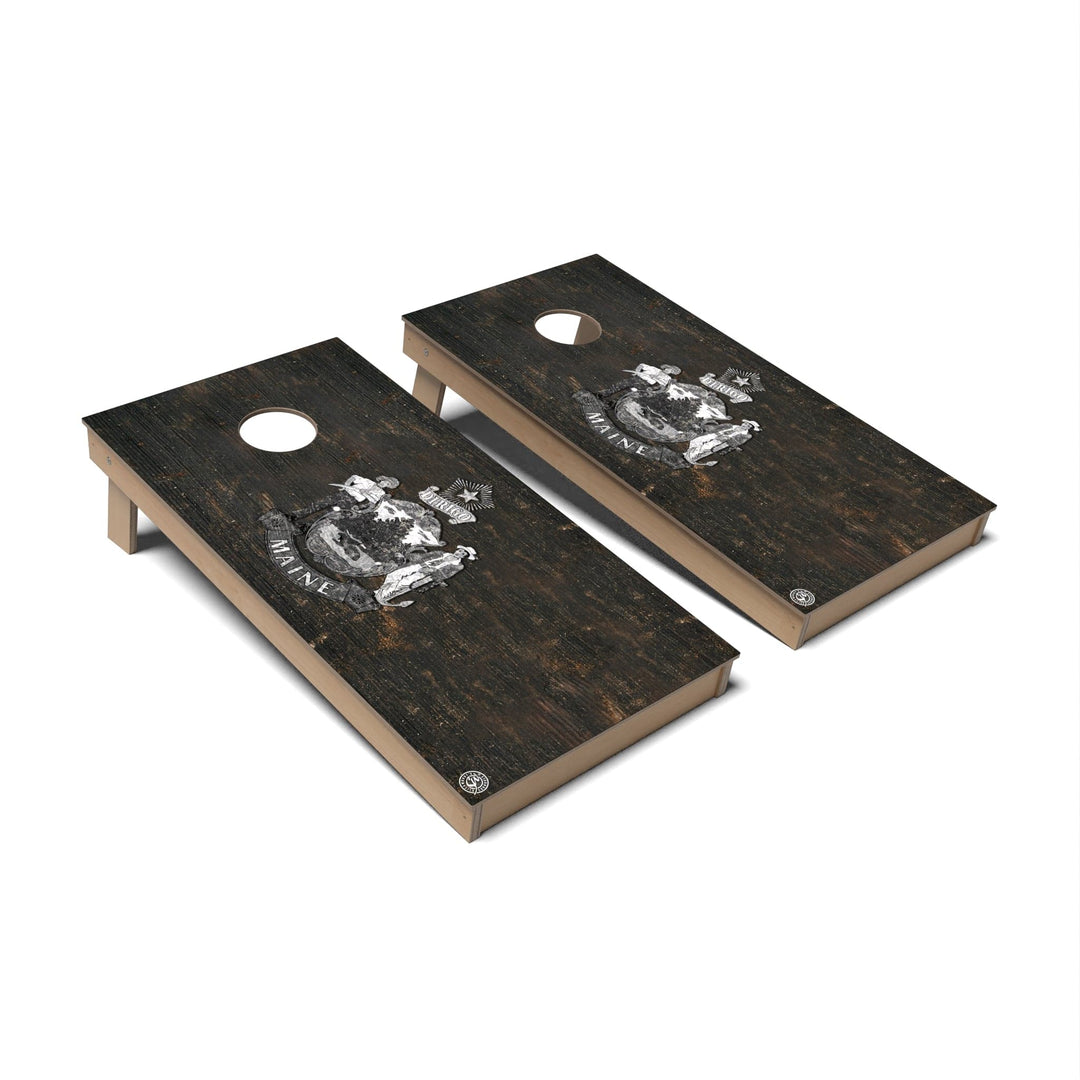 Slick Woody's Cornhole Co. Cornhole Board State Flag Vintage Maine Cornhole Boards - Backyard