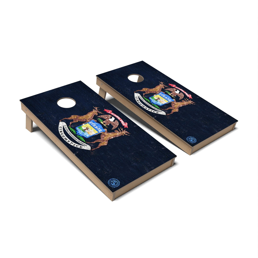 Slick Woody's Cornhole Co. Cornhole Board State Flag Vintage Michigan Cornhole Boards - Backyard