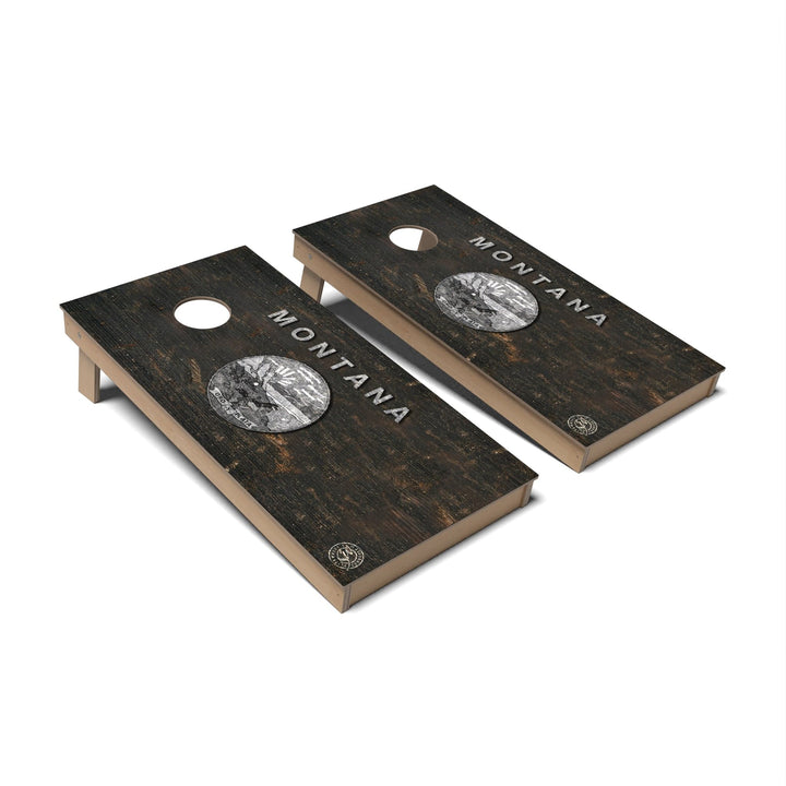 Slick Woody's Cornhole Co. Cornhole Board State Flag Vintage Montana Cornhole Boards - Backyard