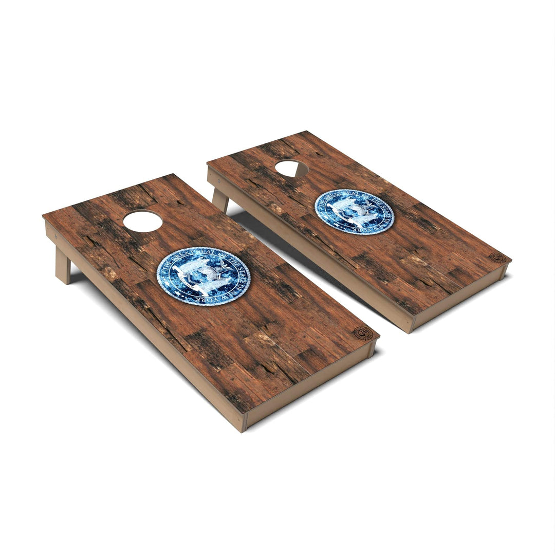 Slick Woody's Cornhole Co. Cornhole Board State Flag Vintage New York Cornhole Boards - Backyard