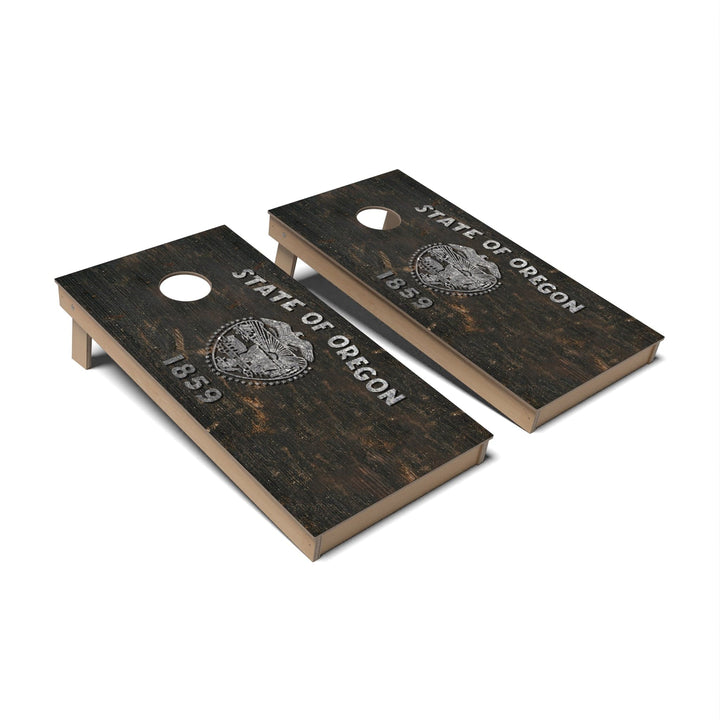 Slick Woody's Cornhole Co. Cornhole Board State Flag Vintage Oregon Cornhole Boards - Backyard