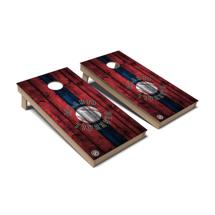 Slick Woody's Cornhole Co. Cornhole Board Stripe Baseball Atlanta Cornhole Boards - Backyard