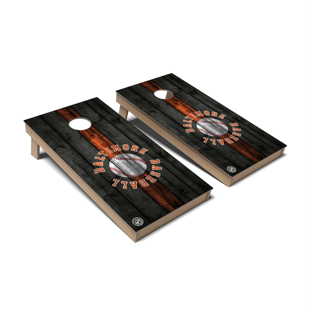 Slick Woody's Cornhole Co. Cornhole Board Stripe Baseball Baltimore Cornhole Boards - Backyard