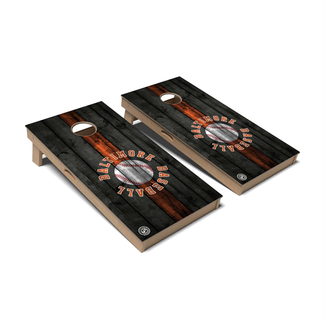 Slick Woody's Cornhole Co. Cornhole Board Stripe Baseball Baltimore Cornhole Boards - Professional Signature