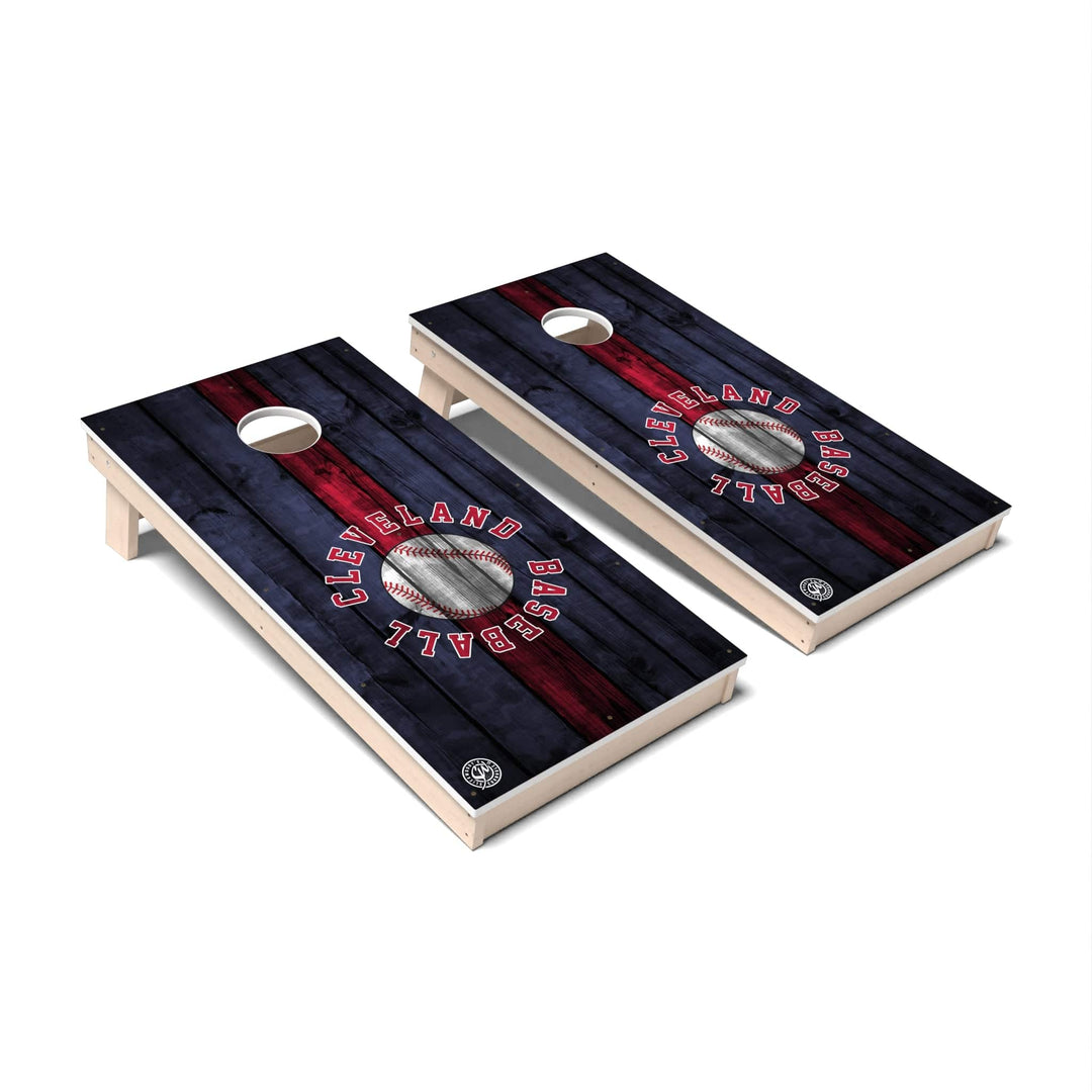 Slick Woody's Cornhole Co. Cornhole Board Stripe Baseball Cleveland Cornhole Boards - All Weather