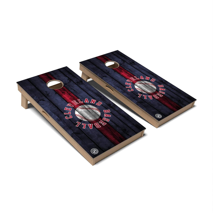 Slick Woody's Cornhole Co. Cornhole Board Stripe Baseball Cleveland Cornhole Boards - Professional Signature