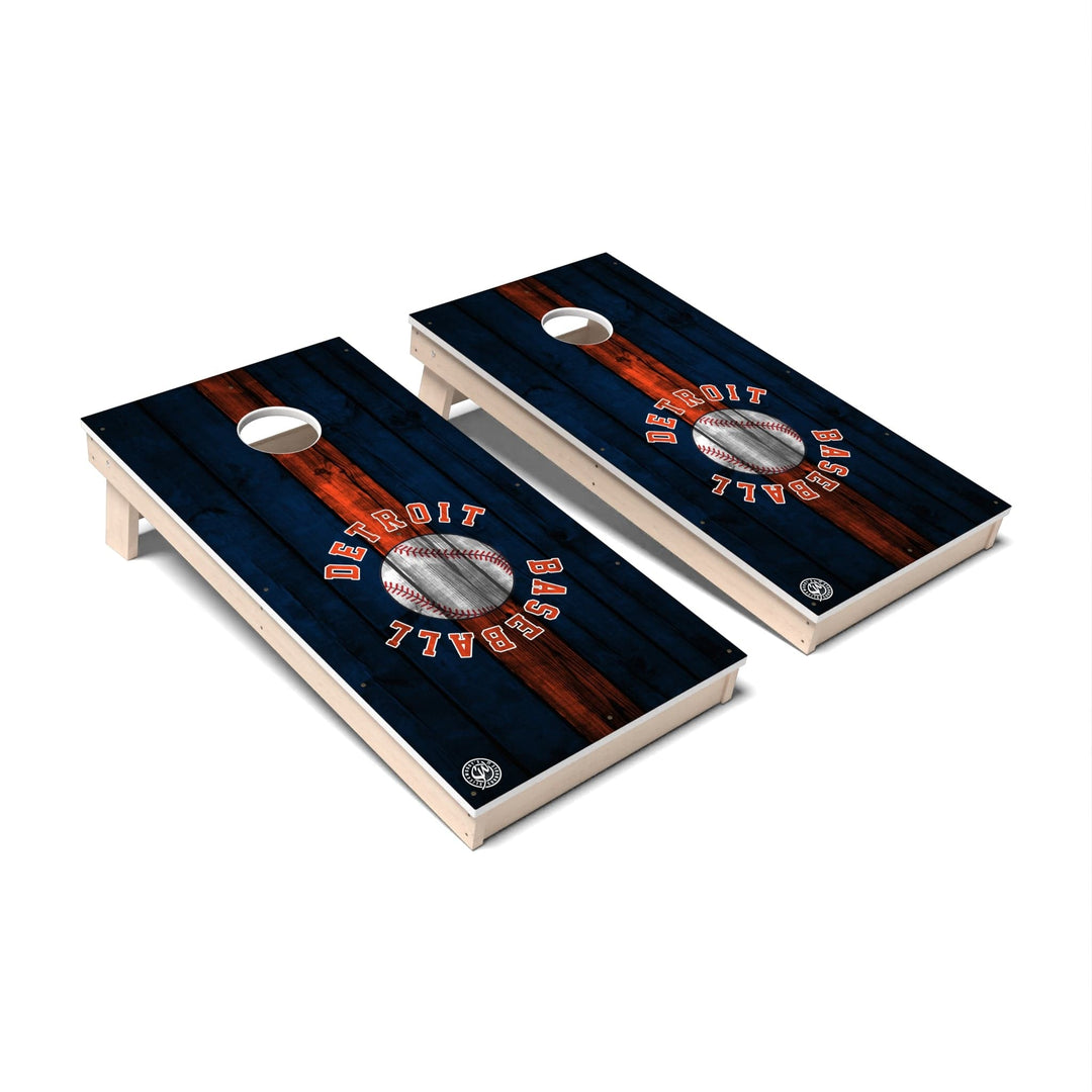 Slick Woody's Cornhole Co. Cornhole Board Stripe Baseball Detroit Cornhole Boards - All Weather