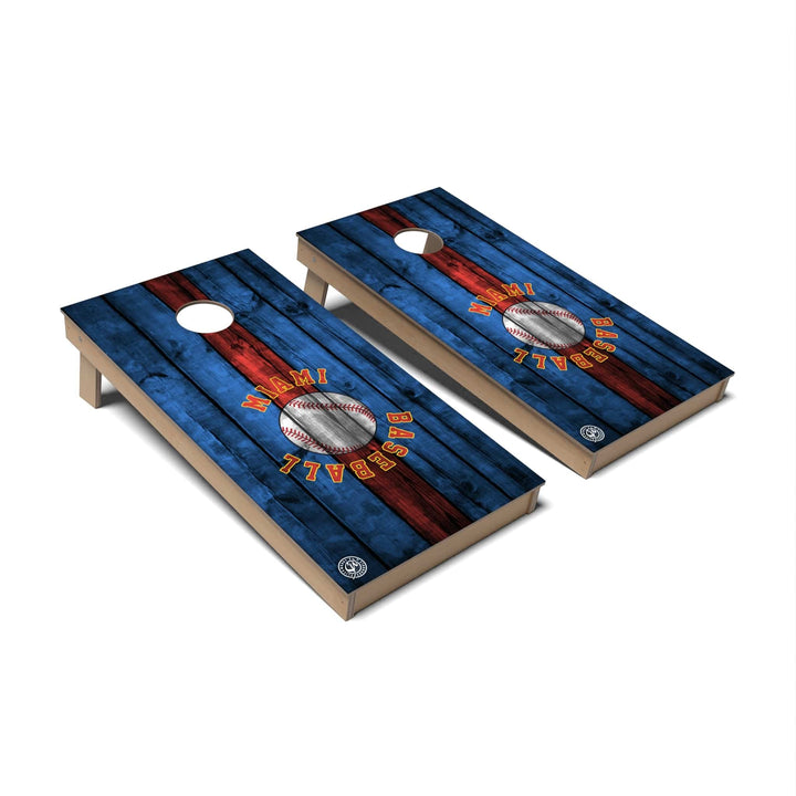 Slick Woody's Cornhole Co. Cornhole Board Stripe Baseball Miami Cornhole Boards - Backyard