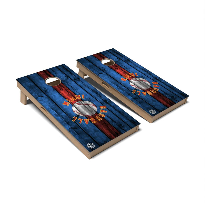 Slick Woody's Cornhole Co. Cornhole Board Stripe Baseball Miami Cornhole Boards - Professional Signature