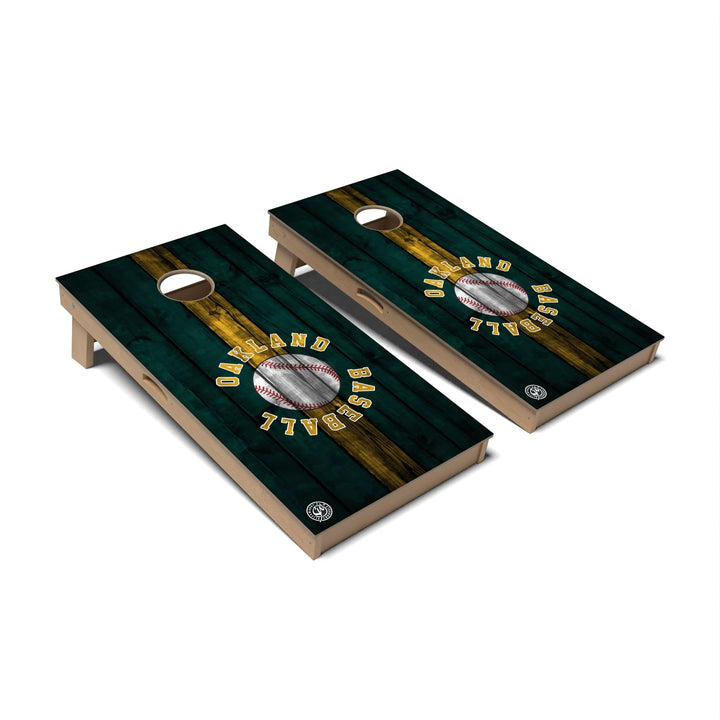 Slick Woody's Cornhole Co. Cornhole Board Striped Baseball Oakland Cornhole Boards - Backyard