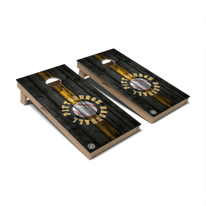 Slick Woody's Cornhole Co. Cornhole Board Striped Baseball Pittsburgh Cornhole Boards - Professional Signature