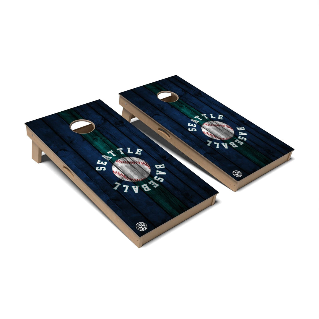 Slick Woody's Cornhole Co. Cornhole Board Striped Baseball Seattle Cornhole Boards - Professional Signature