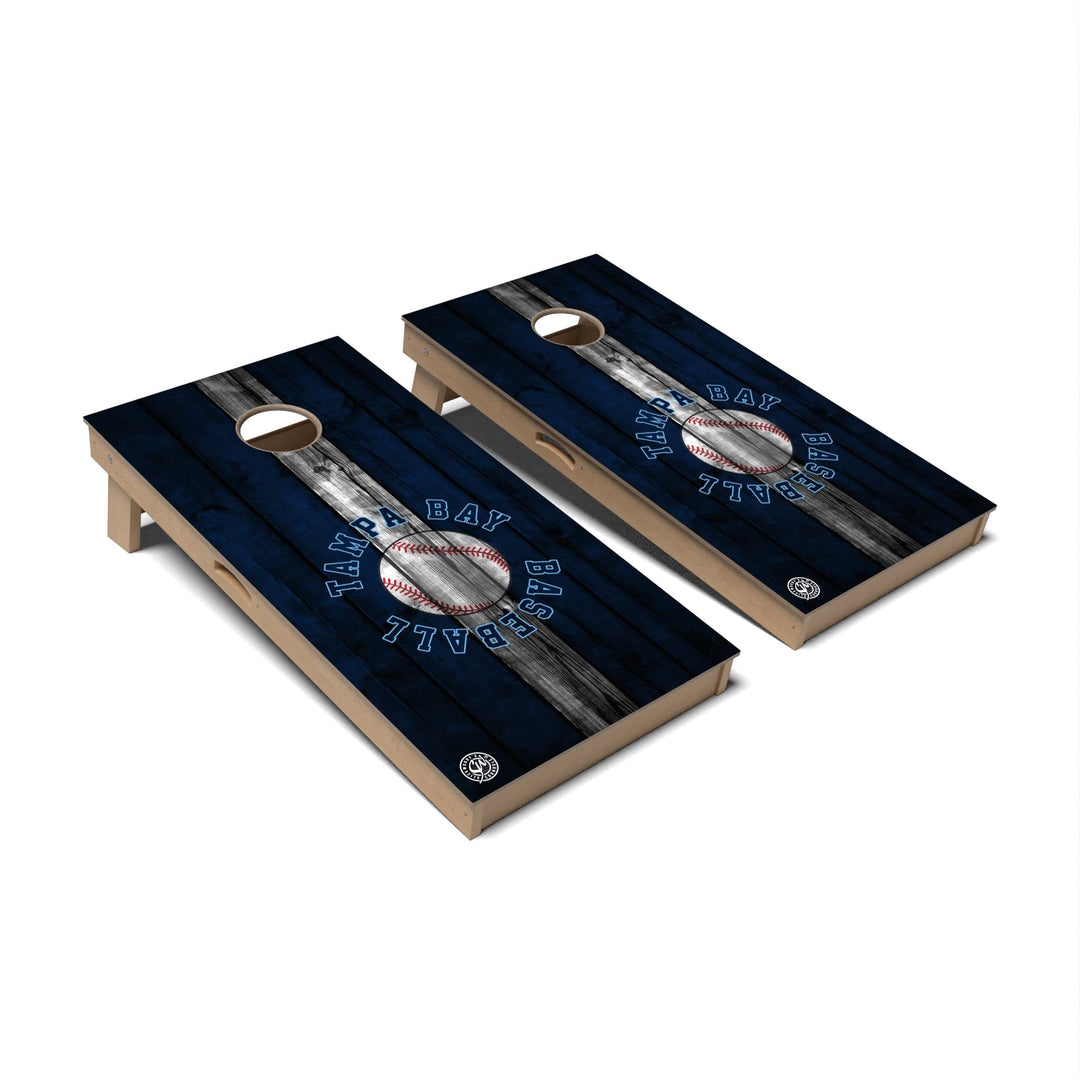 Slick Woody's Cornhole Co. Cornhole Board Striped Baseball Tampa Bay Cornhole Boards - Professional Signature