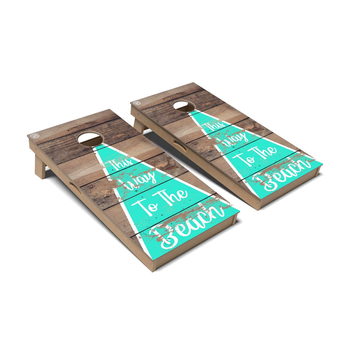 Slick Woody's Cornhole Co. Cornhole Board This Way to the Beach Coastal Cornhole Boards - Professional Signature