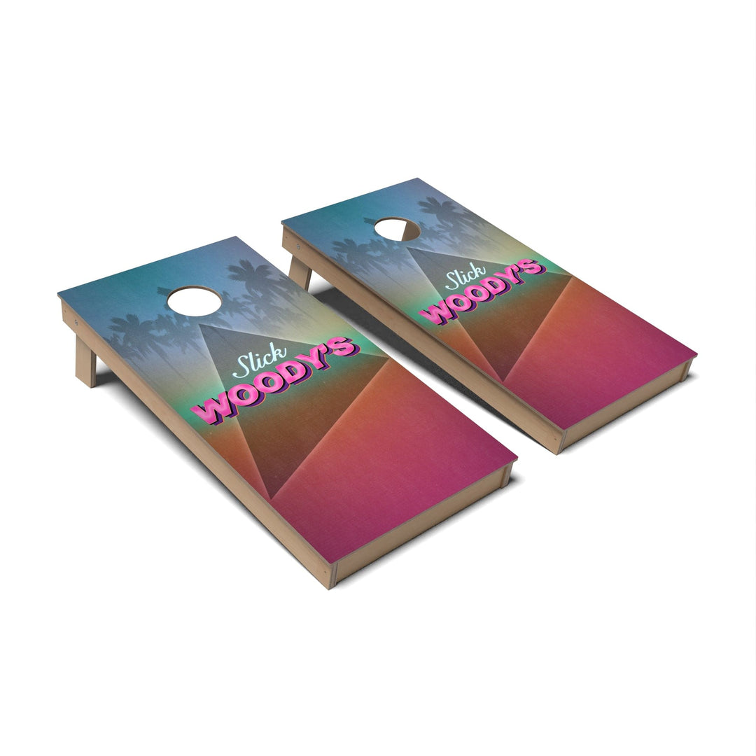 Slick Woody's Cornhole Co. Cornhole Board Triangle Palm Trees Miami Vice Cornhole Boards - Backyard