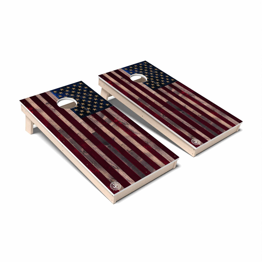 Slick Woody's Cornhole Co. Cornhole Board Vertical Rustic American Flag Patriotic Cornhole Boards - All Weather