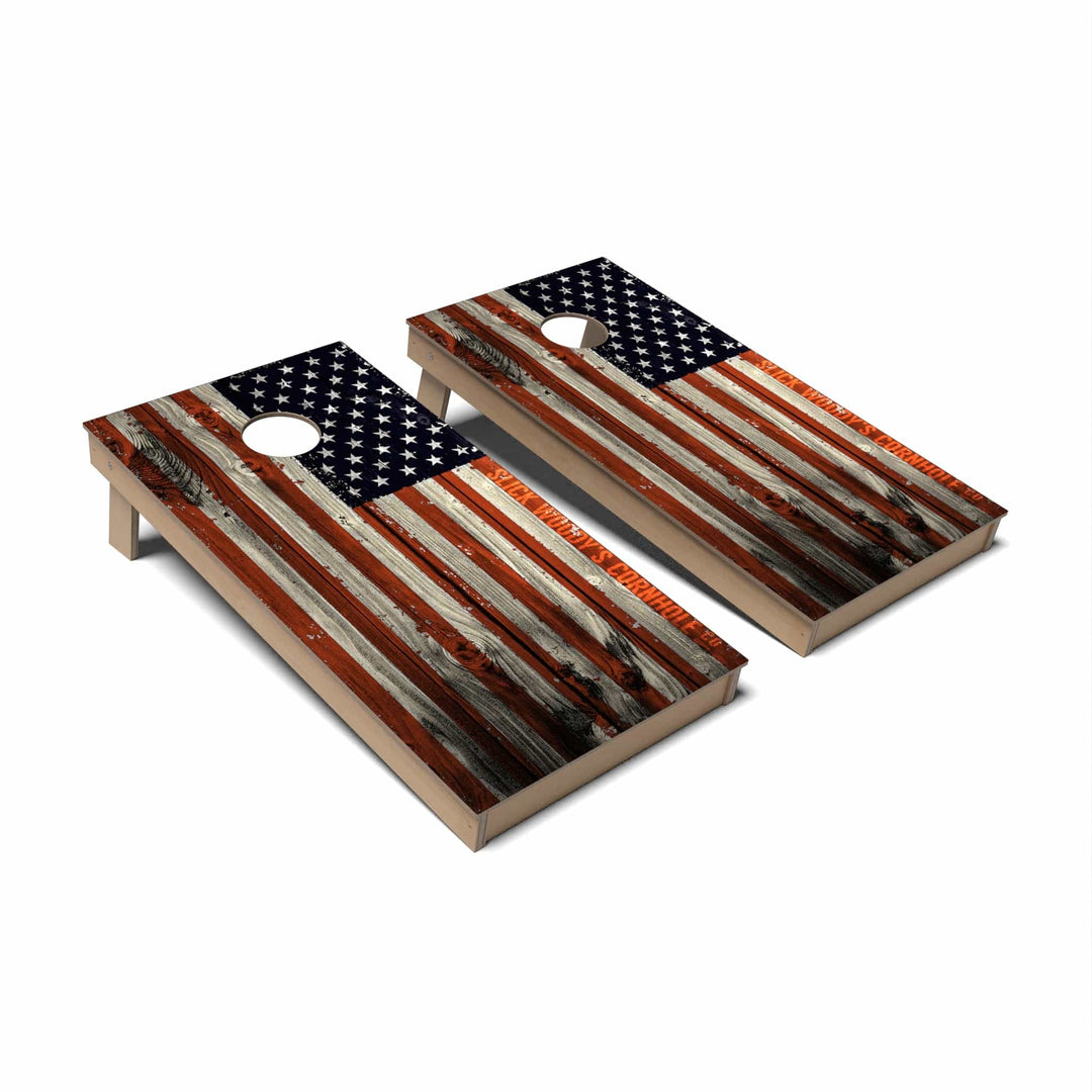 Slick Woody's Cornhole Co. Cornhole Board Vertical Rustic American Flag Patriotic Cornhole Boards - Backyard