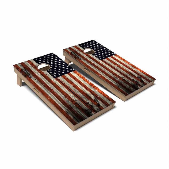 Slick Woody's Cornhole Co. Cornhole Board Vertical Rustic American Flag Patriotic Cornhole Boards - Professional Signature