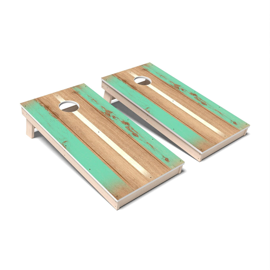 Slick Woody's Cornhole Co. Cornhole Board Vintage Green & White Stripes Surf Cornhole Boards - All Weather