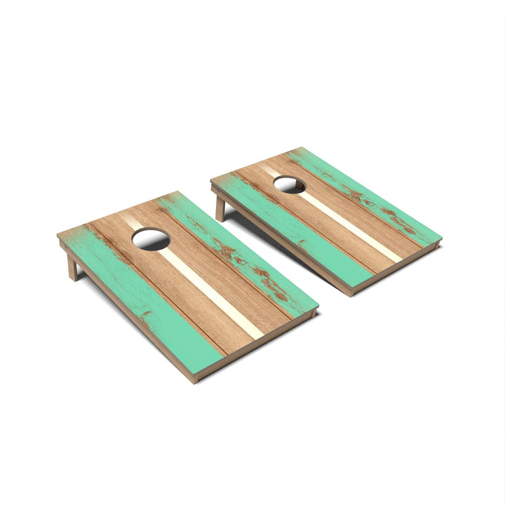 Slick Woody's Cornhole Co. Cornhole Board Vintage Green & White Stripes Surf Cornhole Boards - Tailgate