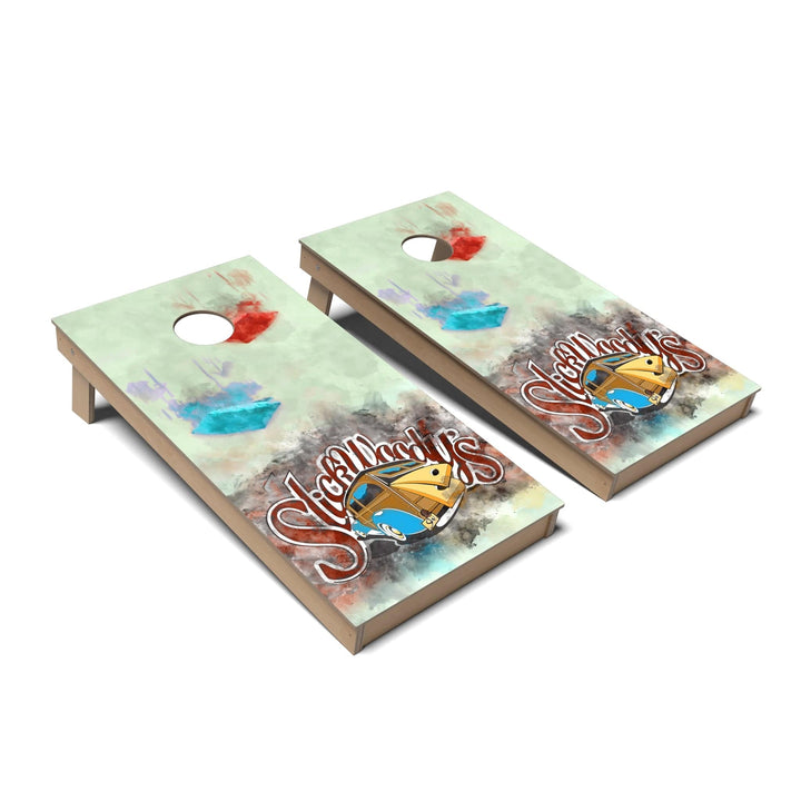 Slick Woody's Cornhole Co. Cornhole Board Water Color Artist Cornhole Boards - Backyard