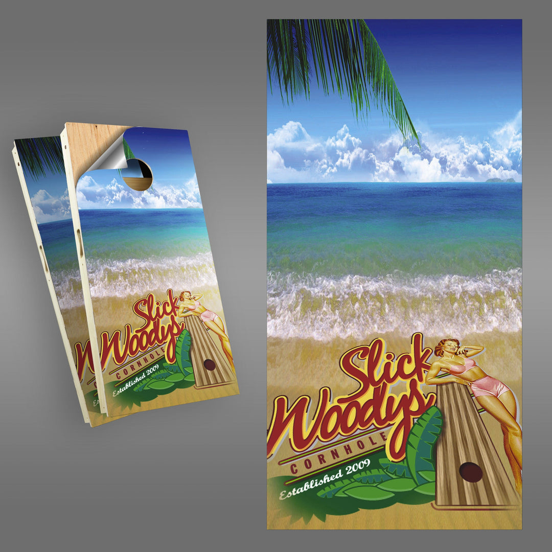 Slick Woody's Cornhole Co. Cornhole Board Wrap Bikini Surf Cornhole Board Wrap Set