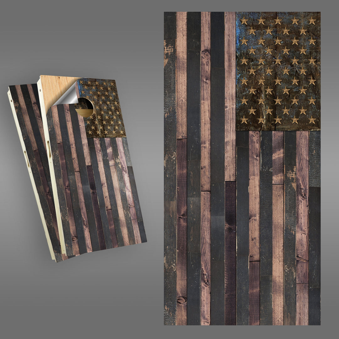 Slick Woody's Cornhole Co. Cornhole Board Wrap Rustic American Flag Cornhole Board Wrap Set