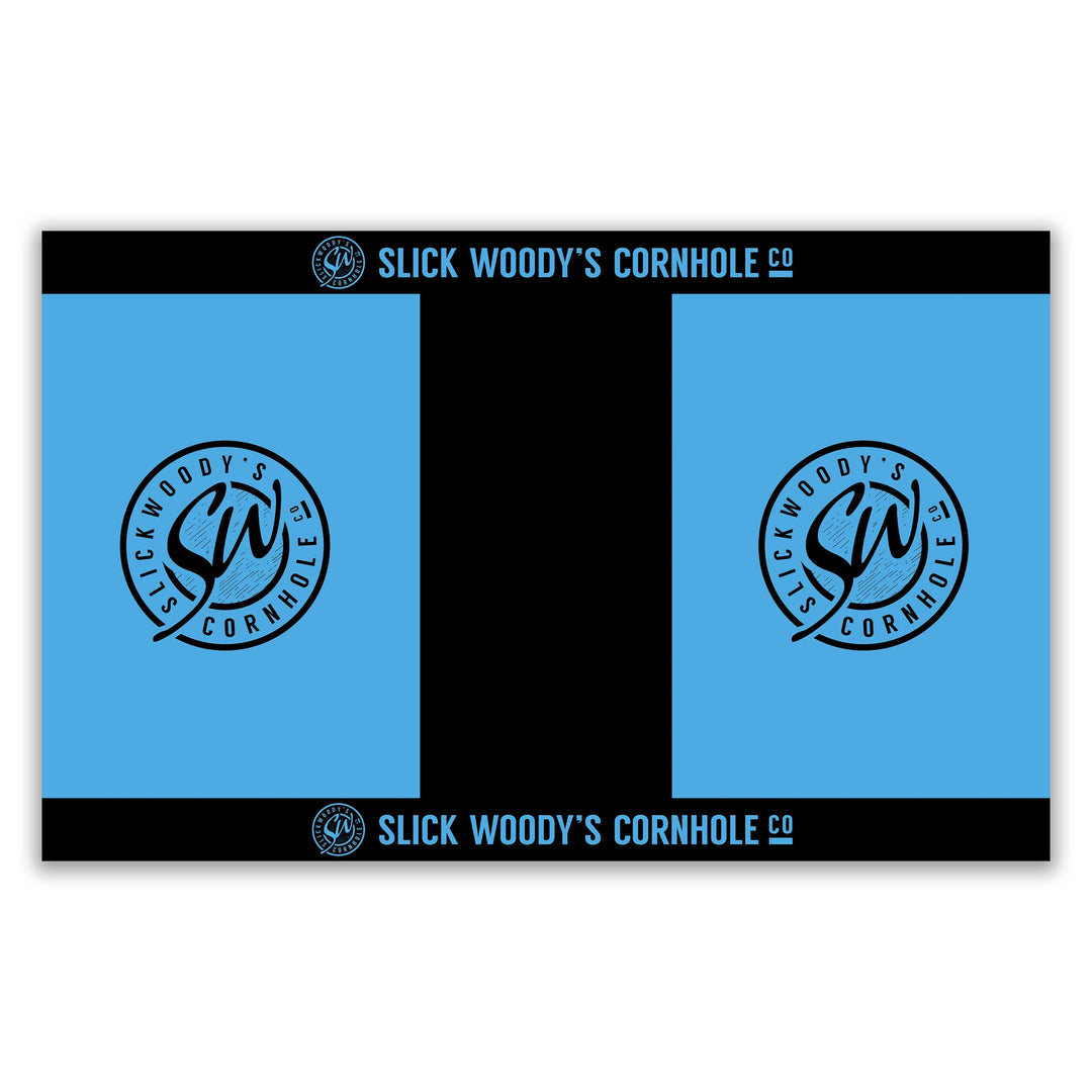 Slick Woody's Cornhole Co. Cornhole Pitch Pad Set Light Blue Color & Black SW Pitch Pad Set