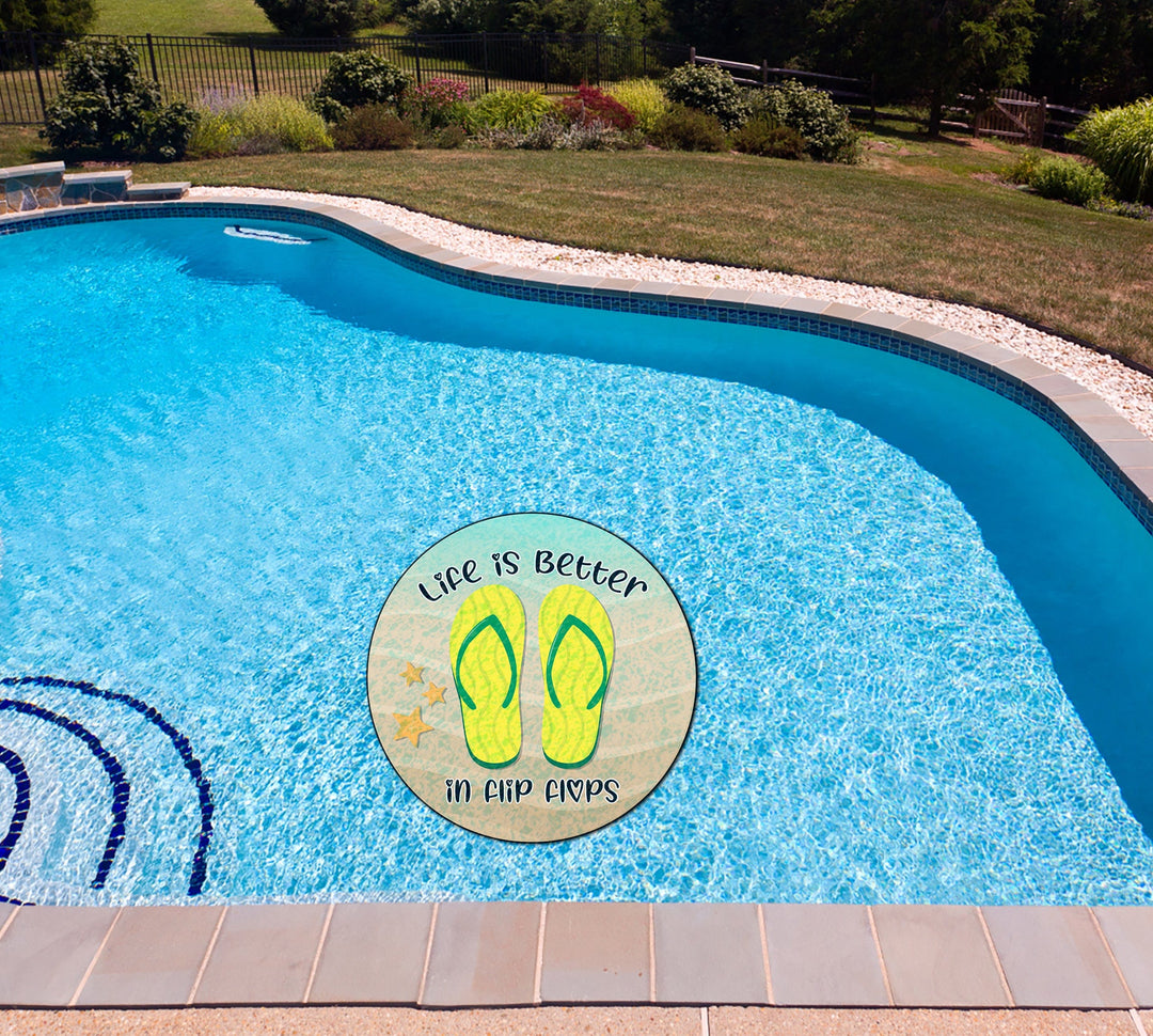 Slick Woody's Cornhole Co. Summer Sayings Pool Tattoo Life Is Better In Flip Flops (Yellow) Underwater Pool Mat Tattoo