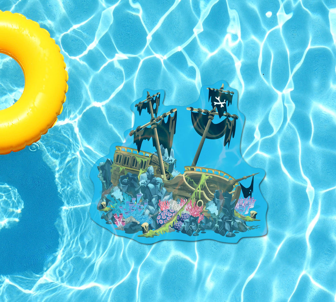 Slick Woody's Cornhole Co. Summer Sayings Pool Tattoo Pirate Shipwreck Underwater Pool Mat Tattoo