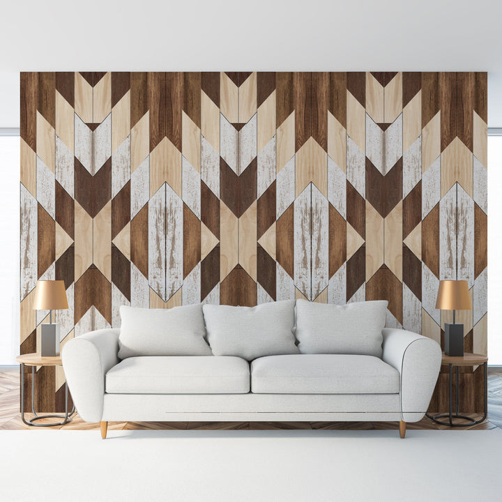 Slick Woody’s Geometric Natural Wood Peel and Stick Wallpaper