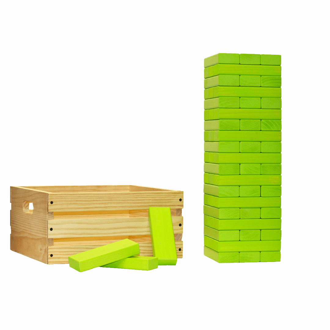 Slick Woody's Lime Green / Lime Green Tailgating Pros Giant Toppling Timbers with Natural Wooden Crate