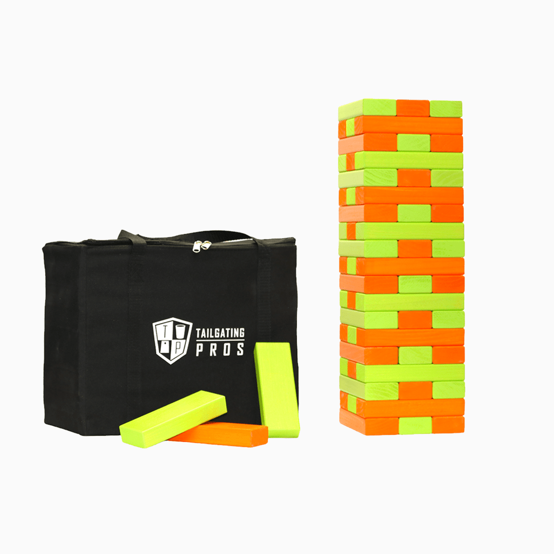 Slick Woody's Lime Green / Orange Tailgating Pros Giant Toppling Timbers with Carrying Case