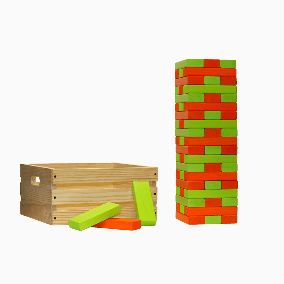 Slick Woody's Lime Green / Orange Tailgating Pros Giant Toppling Timbers with Natural Wooden Crate