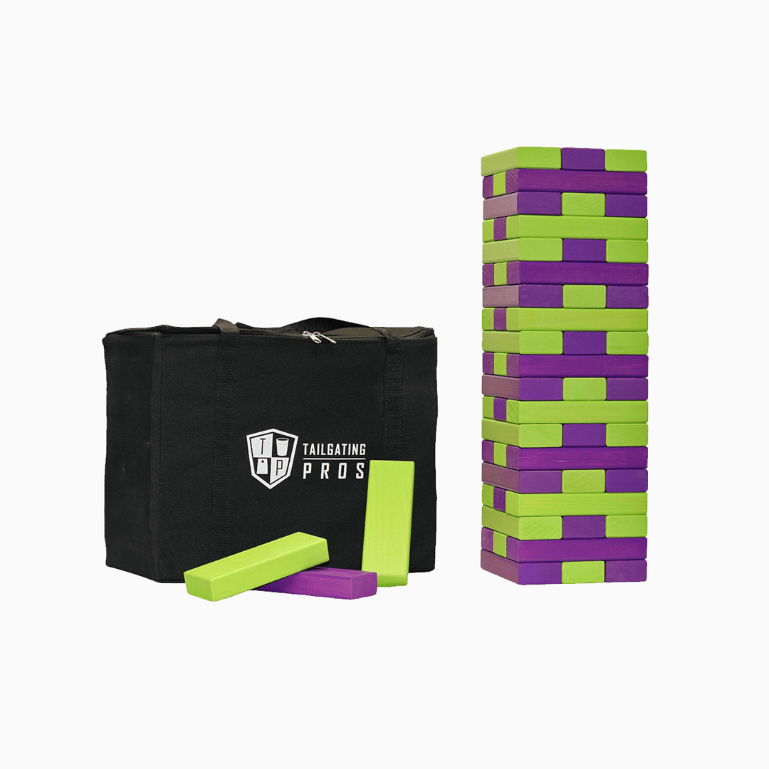 Slick Woody's Lime Green / Purple Tailgating Pros Giant Toppling Timbers with Carrying Case