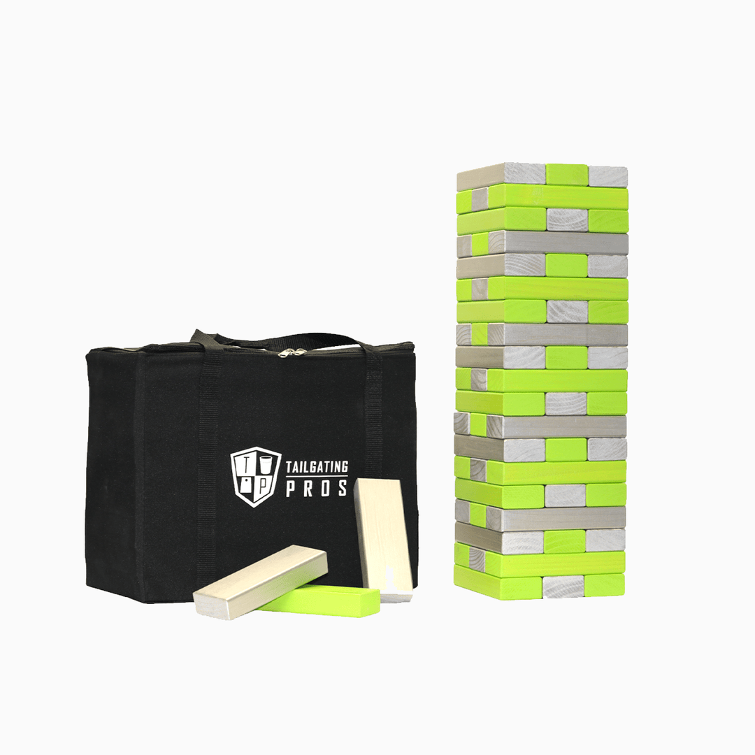 Slick Woody's Lime Green / Silver Tailgating Pros Giant Toppling Timbers with Carrying Case