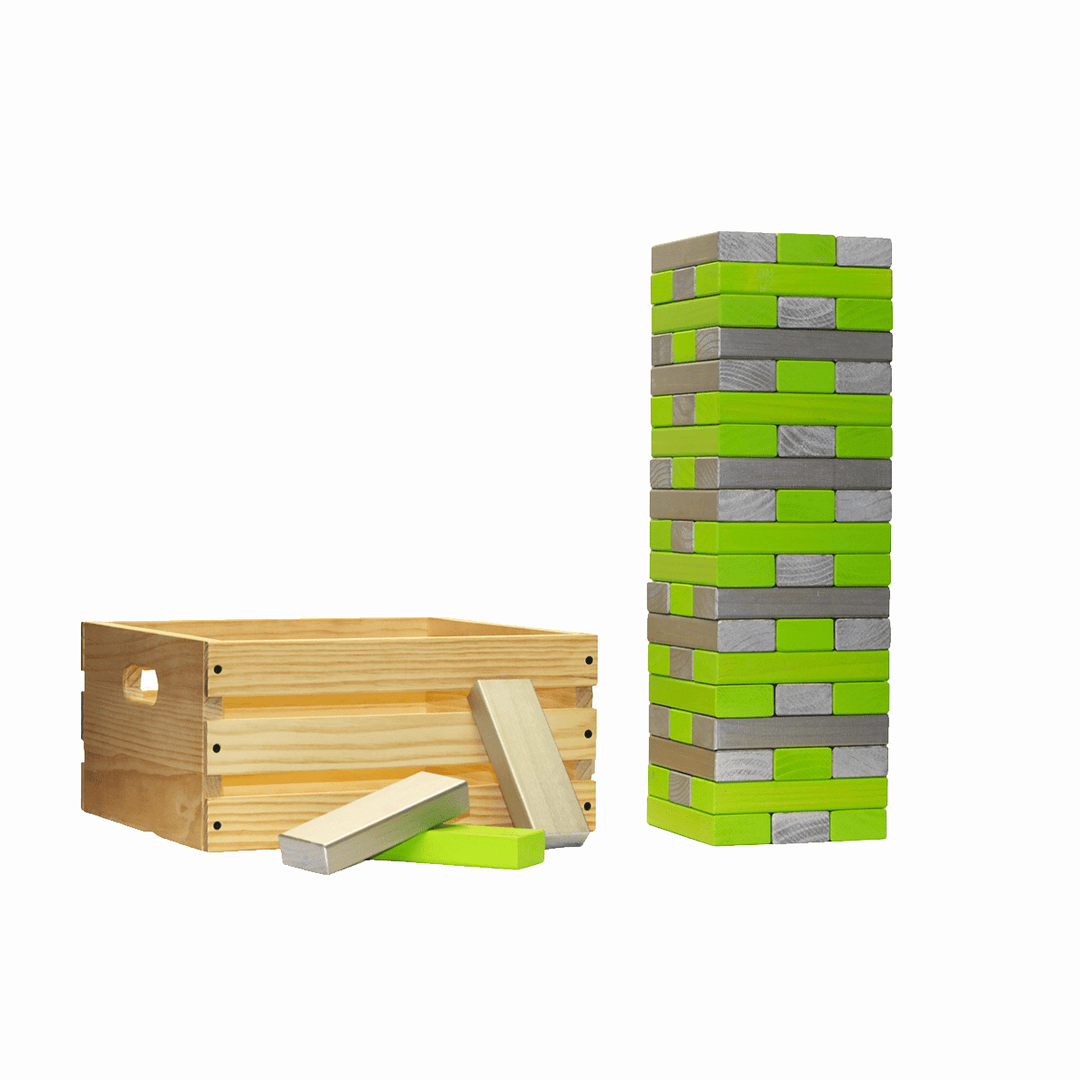 Slick Woody's Lime Green / Silver Tailgating Pros Giant Toppling Timbers with Natural Wooden Crate