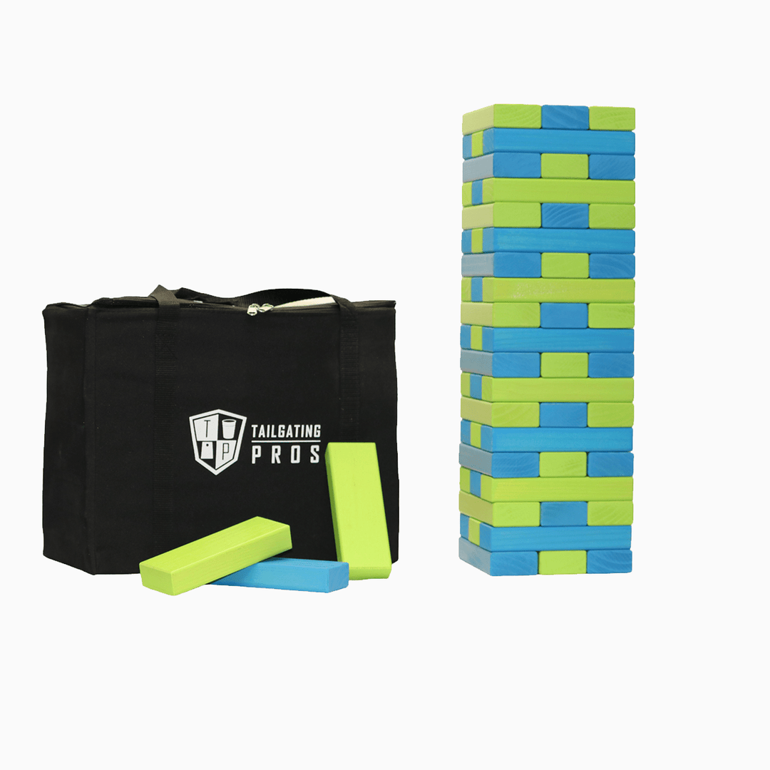Slick Woody's Lime Green / Turquoise Tailgating Pros Giant Toppling Timbers with Carrying Case