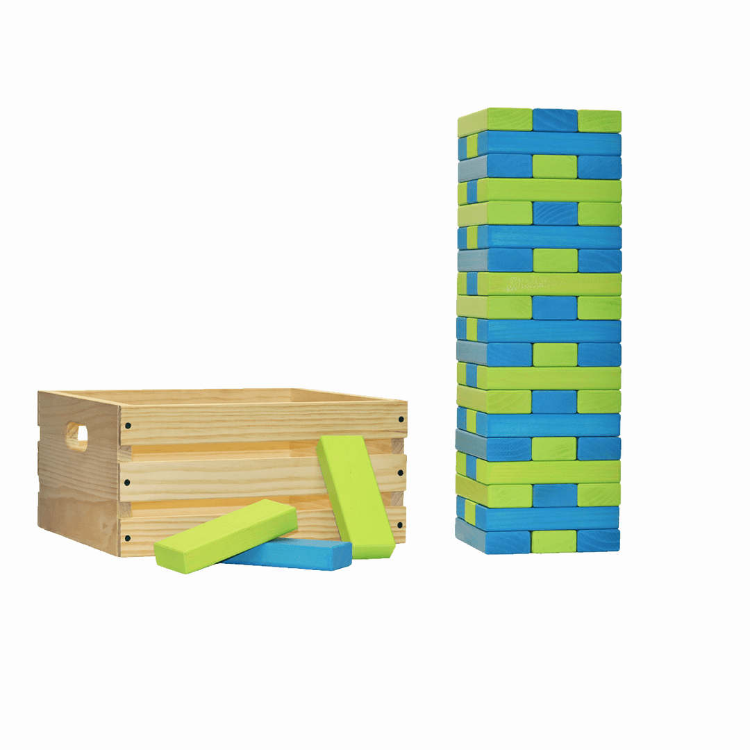 Slick Woody's Lime Green / Turquoise Tailgating Pros Giant Toppling Timbers with Natural Wooden Crate