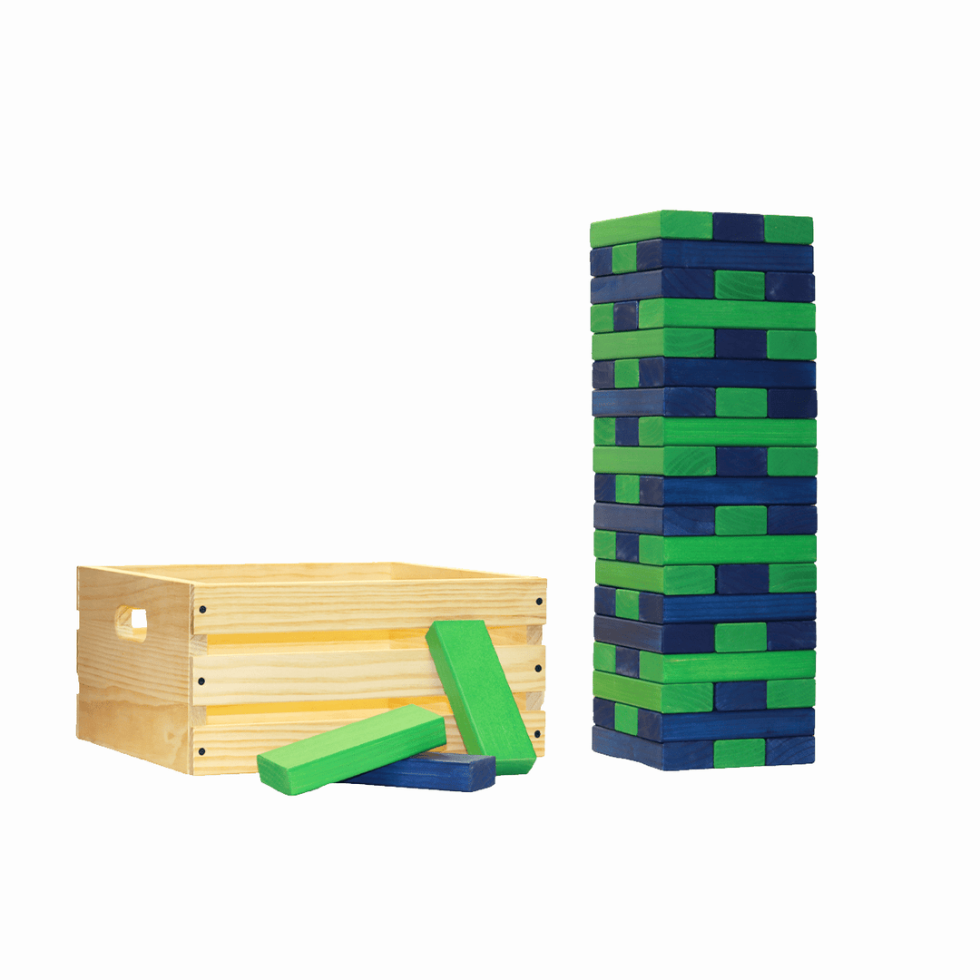 Slick Woody's Navy / Kelly Green Tailgating Pros Giant Toppling Timbers with Natural Wooden Crate