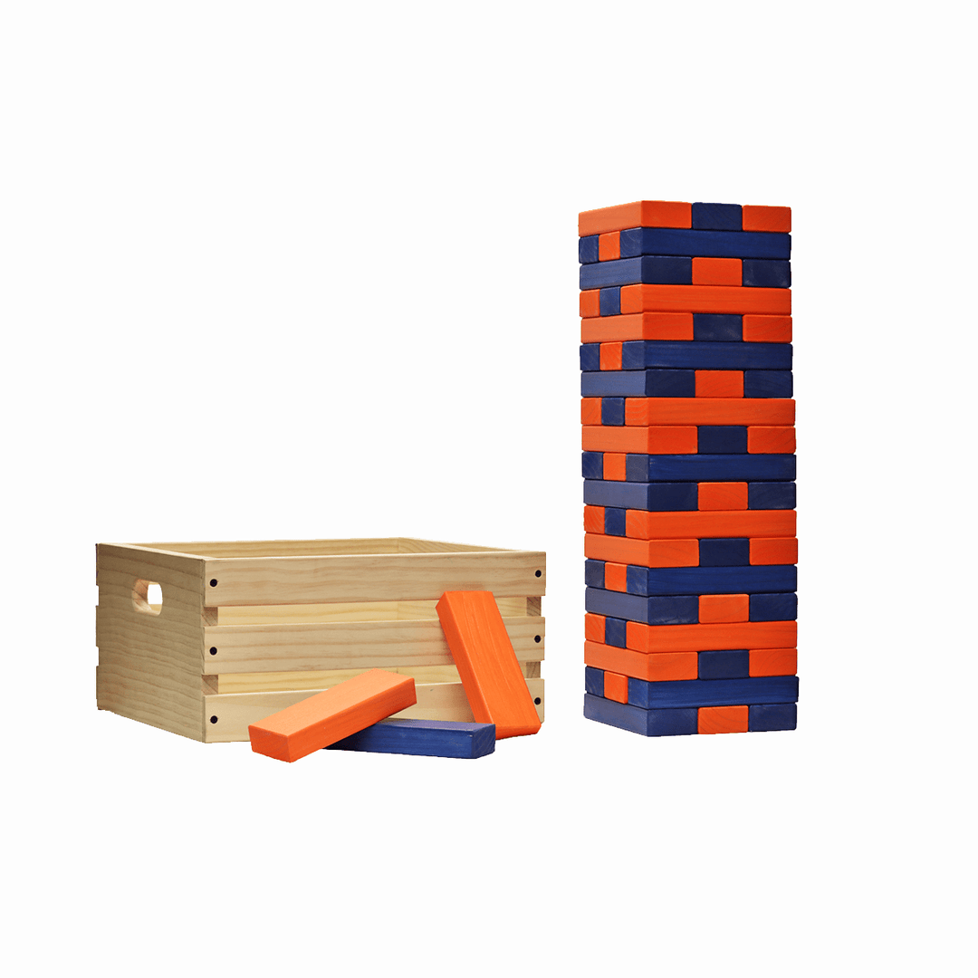 Slick Woody's Navy / Orange Tailgating Pros Giant Toppling Timbers with Natural Wooden Crate